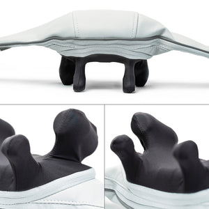 Close-up images of the Ona Neck & Shoulder Massager, featuring three black, finger-like nodes on a white base, shown from multiple angles and designed as an ergonomic accessory for deep tissue relief.