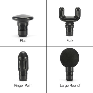 Bodi-Tek Mini Deep Tissue Massage Gun treatment heads - Flat head, Fork head, Finger point head, Large round head