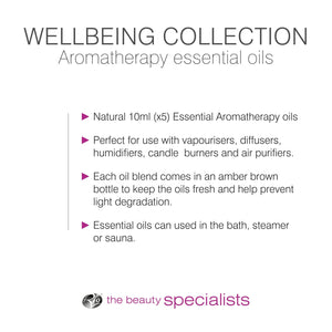 Experience the Rio Wellbeing Collection Aromatherapy Essential Oils—ideal for vaporisers, diffusers, burners, and baths. Bottled in amber glass to preserve freshness. Look for The Beauty Specialists logo below.