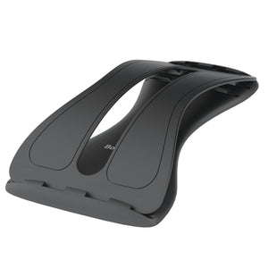 The Original BackMagic with Thermal Gel Heat Pads is a black ergonomic back stretcher featuring a curved, slotted hard plastic design—perfect for relieving lower back pain and improving posture.