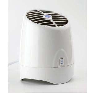 The Aroma Stream is a compact, white electric air purifier with a vented top and front power switch, designed to safely disperse aromas in your space.