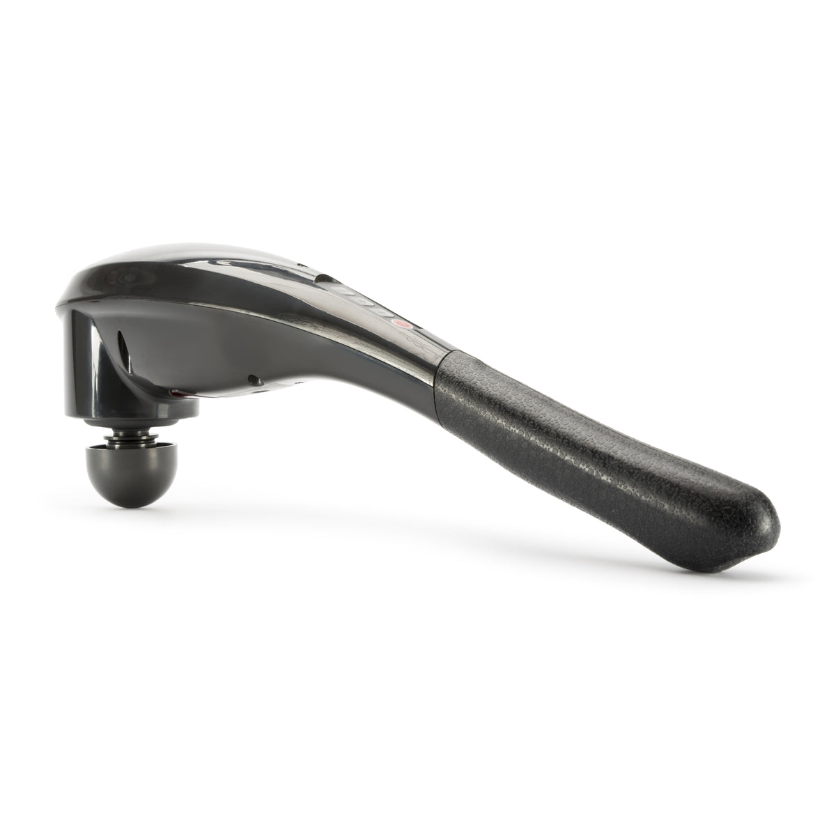 The Deep Tissue Cordless Percussion Massager, shown in black with a long handle and round massage head against a white background, is ideal for relieving muscle stiffness.