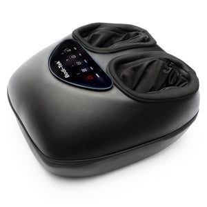 The Foot-Therapy 3 in 1 Massager is a black device with two foot openings and a touch control panel displaying buttons and its brand name, delivering soothing shiatsu massage to help improve circulation.