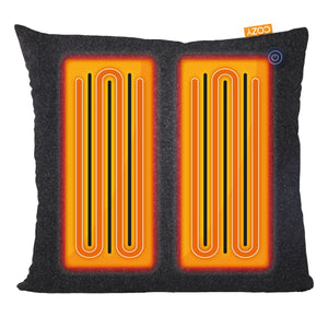 Illustrative effect showing the heated panels warming a black cushion.