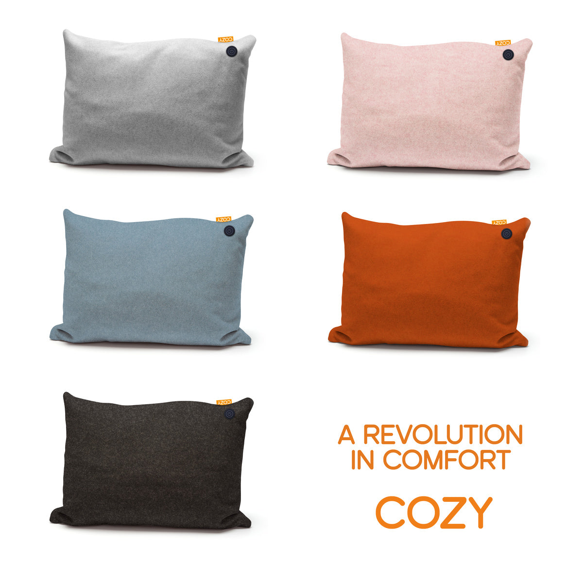 5 different colour heated cushions.
