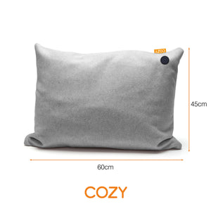 Heated grey cushion showing dimensions - 45cm x 60cm