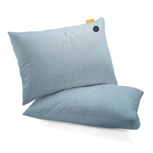 2 blue heated cushions on top of one another with a white background.