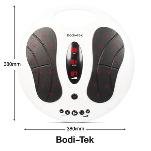 The Circulation Plus Active Lower Leg & Foot Exerciser (2025) is a round white massager with black foot pads, red LED display, control buttons, and 380mm size—an ideal solution for a sedentary lifestyle.