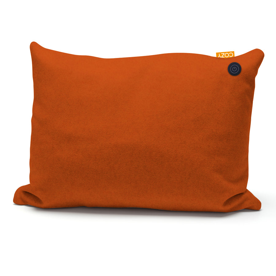 Orange rectangular heated cushion.