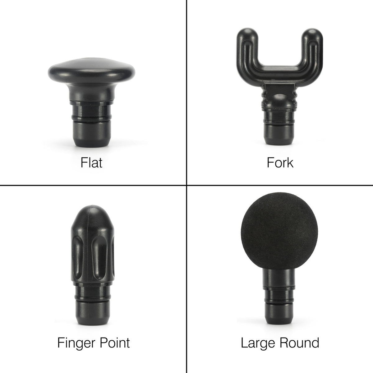 Bodi-Tek Mini Deep Tissue Massage Gun treatment heads - Flat head, Fork head, Finger point head, Large round head