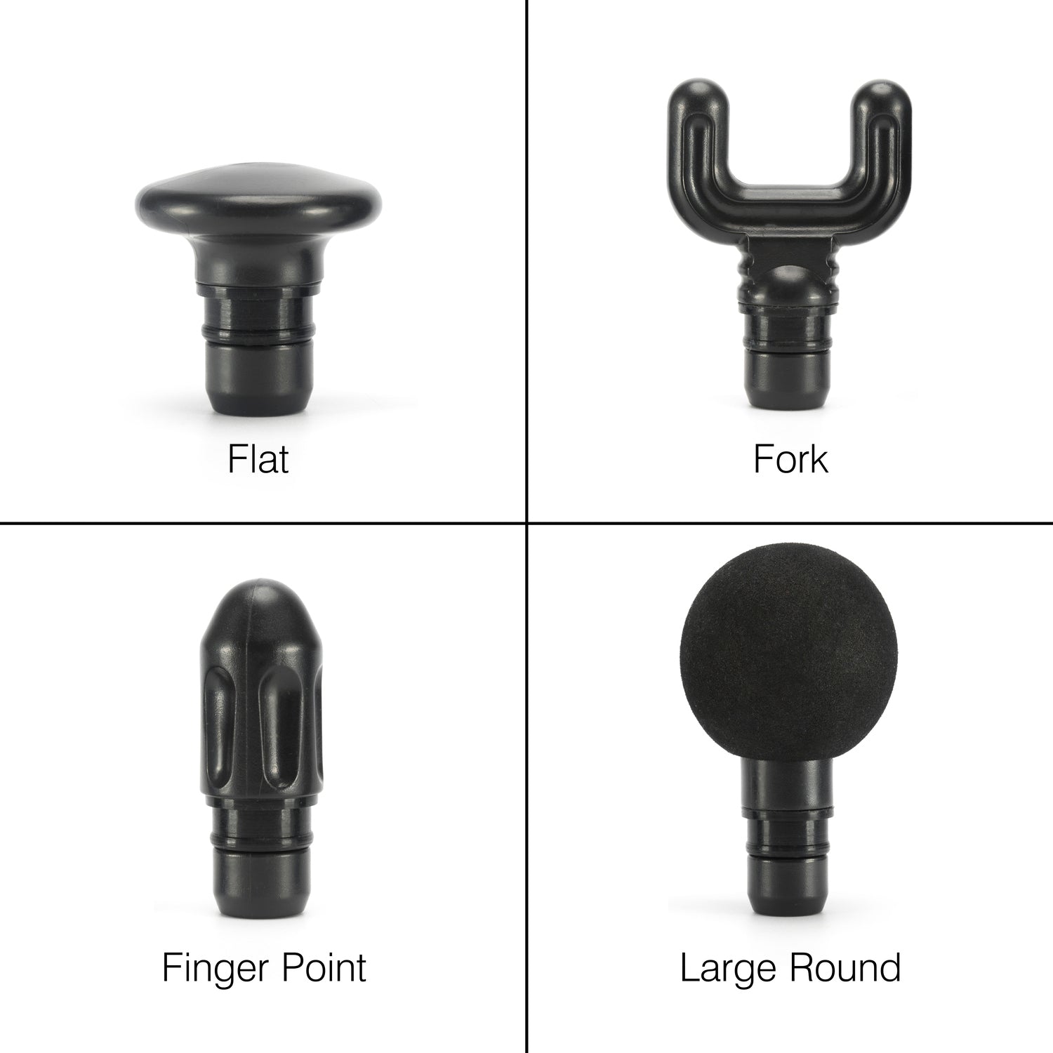 Bodi-Tek Mini Deep Tissue Massage Gun treatment heads - Flat head, Fork head, Finger point head, Large round head