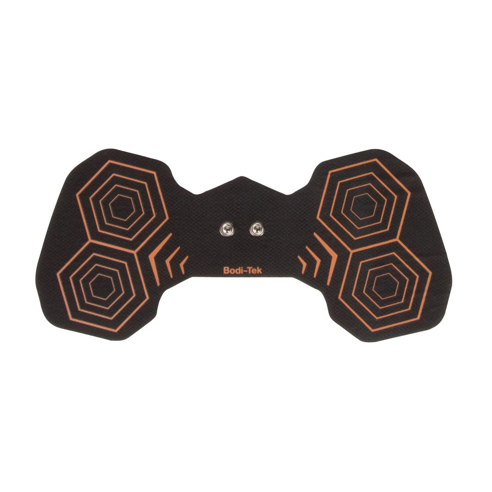 A set of two Pecs & Bottom Pads for use with the Ab Core Trainer Pro, designed in black with orange patterns and central metal connectors, ensures optimal performance when paired with replacement gel pads.