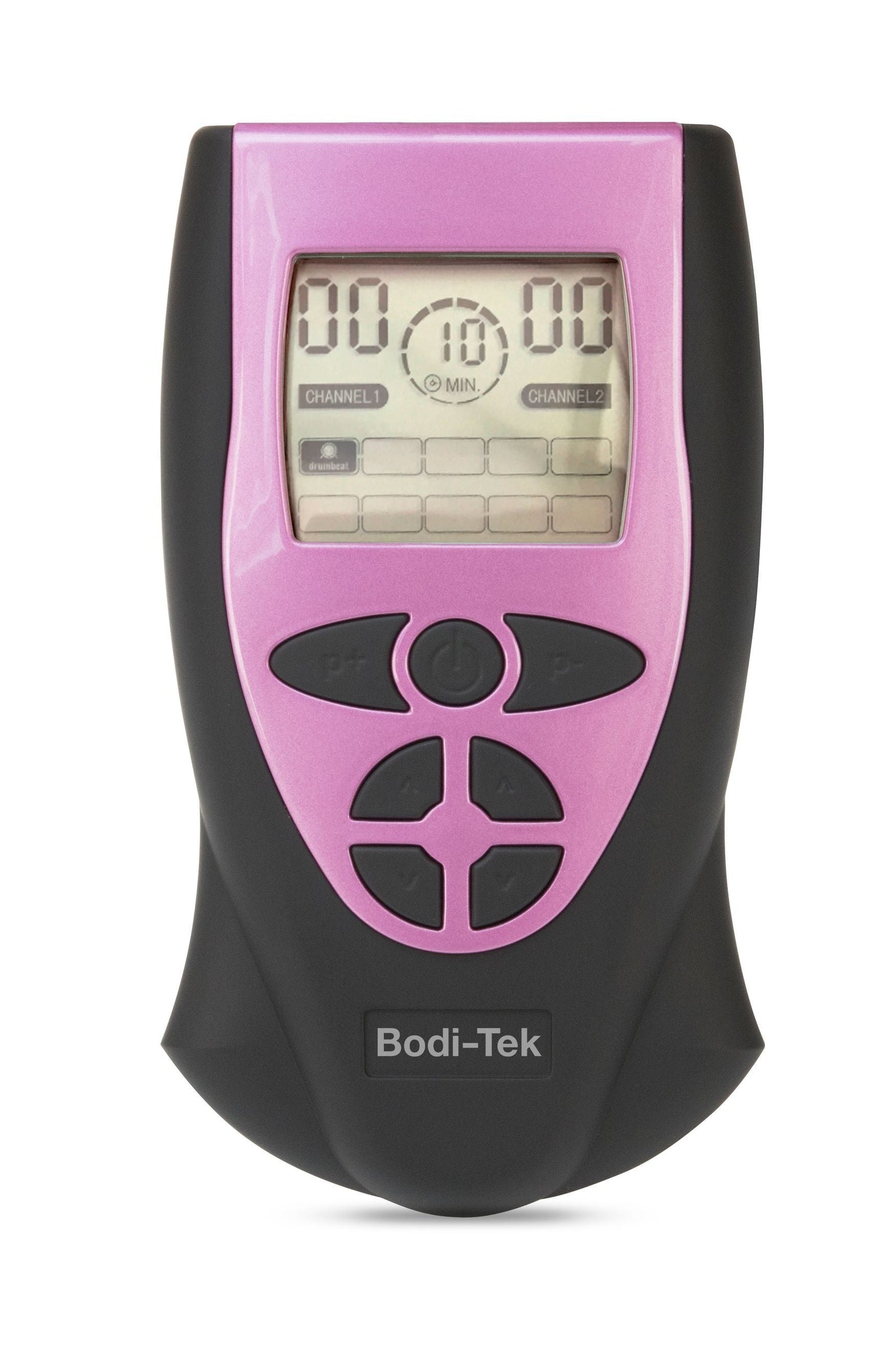 The Ab Toning, Exercising & Firming Belt features a pink and black design, LCD screen with numbers and icons, multiple black control buttons, and uses EMS technology to target abdominal muscles.