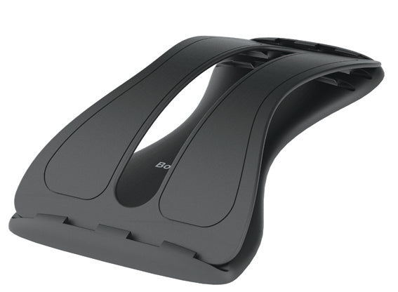 The Original BackMagic Back Stretcher is a black, ergonomic, arch-shaped device with a central slot, designed to support your spine and provide effective back pain relief during stretching exercises.