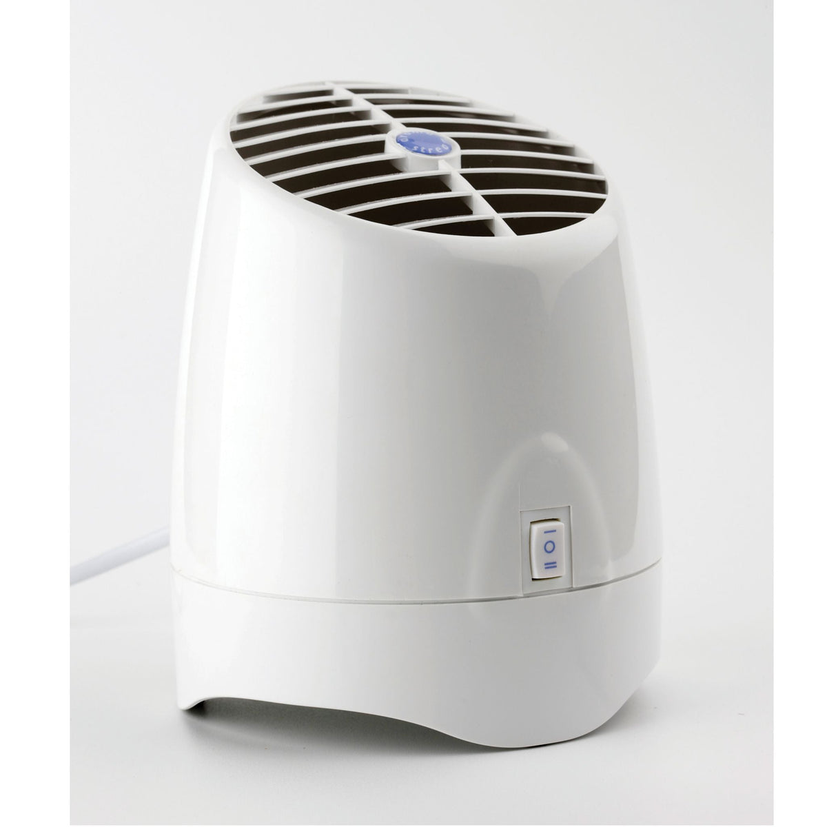 The Aroma Stream is a compact, white electric air purifier with a vented top and front power switch, designed to safely disperse aromas in your space.