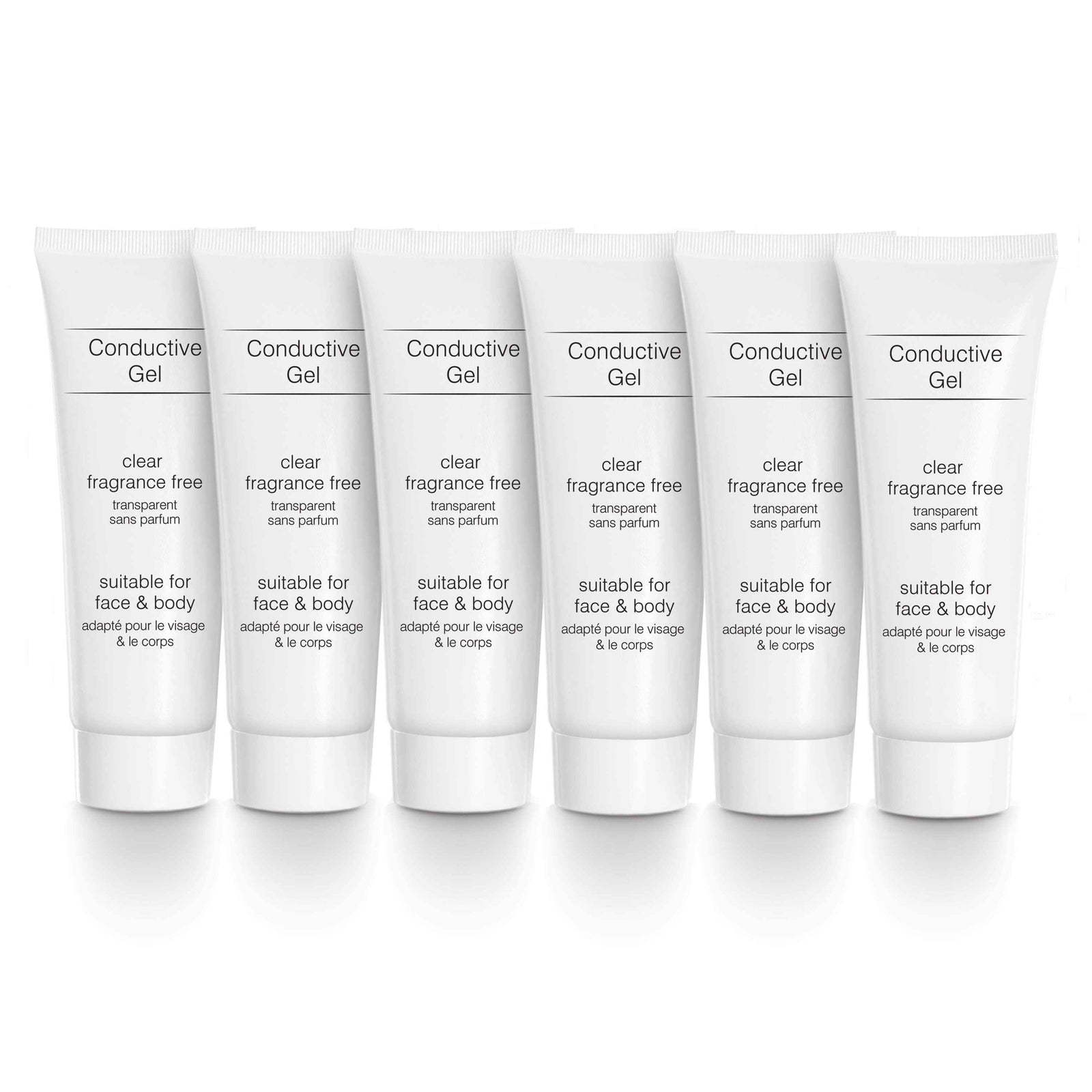 6 tubes of 85ml conductive gel on a white background